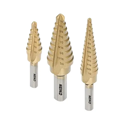 Miniatura 18 de NEIKO 10602A Step Drill Bit, 13 Steps 1/8" to 1/2" Spiral High Speed Steel, Titanium Nitride Coated, 1/4" Quick Change Step Bits for Steel, Metal
