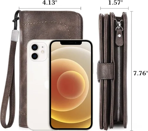 Miniatura 4 de BOSTANTEN Cartera de cuero genuino para mujer de gran capacidad cartera de mano con bloqueo RFID