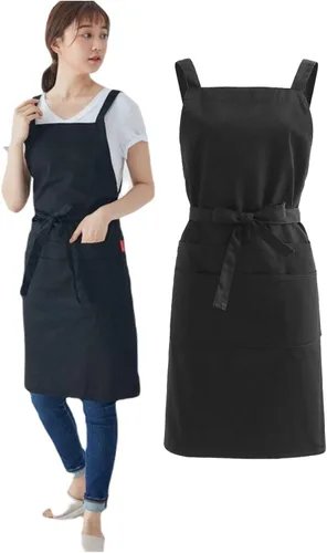 Miniatura 19 de Jeelow Delantal de cocina de algodón o sarga de algodón para hombres y mujeres, ajustable con bolsillos ajustables