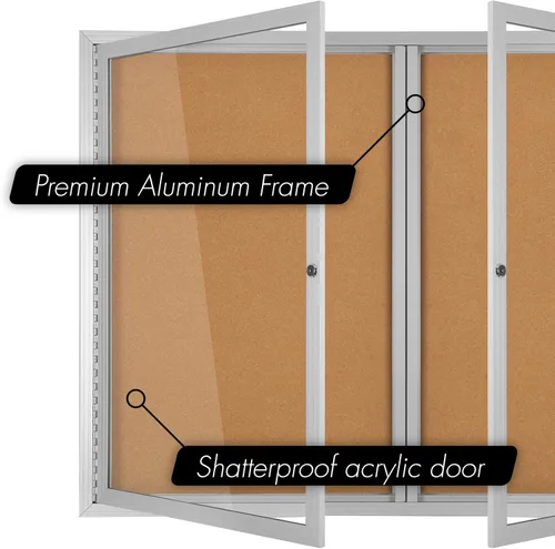 Miniatura 3 de INNOVART Tablero de anuncios cerrado de 48 x 36 pulgadas, tablero de anuncios de corcho con cerradura con marco de aluminio, tablero de anuncios