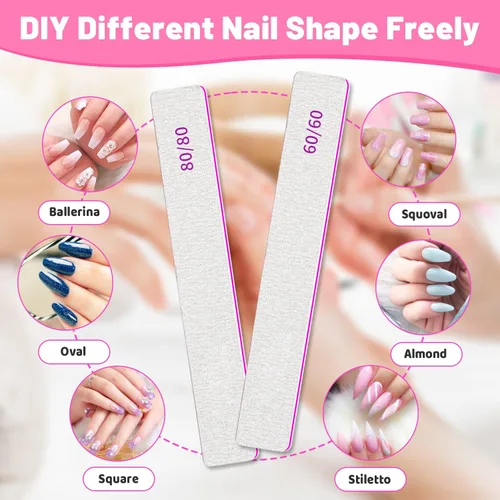 Miniatura 5 de BLESWIN 12 limas de uñas de grano 60/60, limas de uñas jumbo para uñas acrílicas, lima de uñas de doble cara para manicura, pedicura y uñas acrílicas