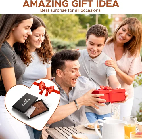 Miniatura 7 de Claasico Billetera pequeña de bolsillo frontal para hombre con bloqueo RFID, de cuero genuino, tarjetero