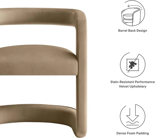 Miniatura 4 de Modway Winslow Silla de comedor de terciopelo resistente a las manchas en alabastro, sillón de barril con respaldo abierto, silla de comedor