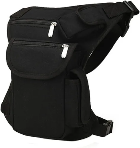 Riñonera de lona, riñonera multiusos para carreras, táctica, de pierna caída, para motocicleta, ciclismo al aire libre, bolsa de muslo, Negro -,