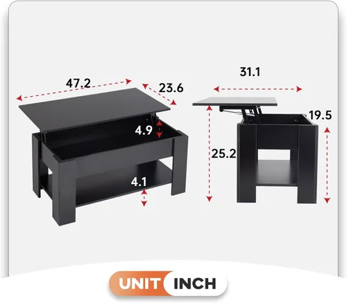 Miniatura 2 de Mesa auxiliar, mesa auxiliar de madera con compartimentos ocultos y estantes de almacenamiento, mesa de centro moderna de madera maciza con mesa
