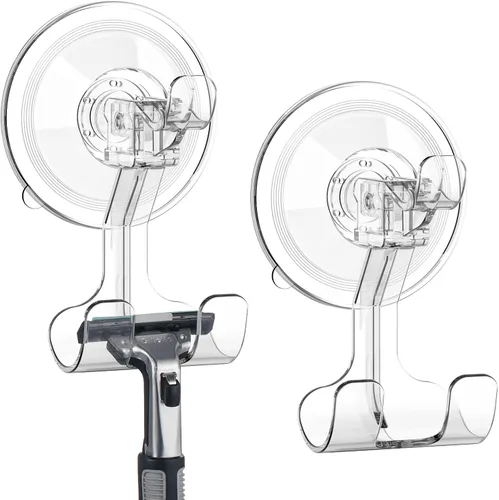 Teletrogy Ganchos grandes con ventosa para maquinilla de afeitar de ducha, paquete de 2 ganchos de ducha al vacío reutilizables resistentes, ganchos