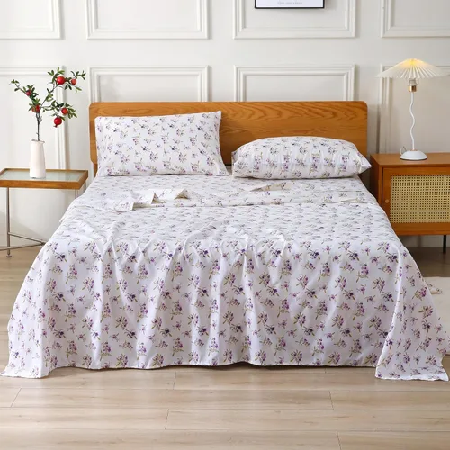 Miniatura 37 de Viviland Juego de sábanas de 3 piezas con estampado botánico de mariposas y flores rosas y moradas, sábanas de microfibra suave y transpirable