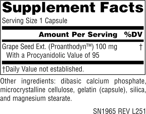 Miniatura 2 de Source Naturals Extracto de semilla de uva, Proanthodyn 100 mg Protección antioxidante y apoya el envejecimiento saludable del cerebro - 60 cápsulas