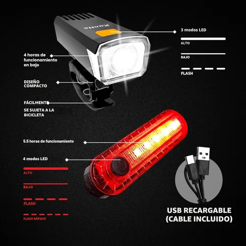 Miniatura 2 de Kunhe Luces de bicicleta recargables USB-C delanteras y traseras (2 o 4 o 10 o 20 paquetes) conducción nocturna para niños y adultos, 3 modos