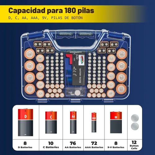 Miniatura 2 de Ontel Battery Daddy - Estuche organizador y de almacenamiento con probador, almacena y protege hasta 180 baterías, doble cara, diseño duradero