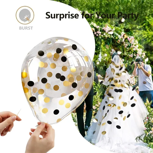Miniatura 4 de Bezente - Globos de 12 pulgadas de látex con confeti dorado para bodas, graduaciones, despedidas de soltera y cumpleaños, aptos para helio, negro