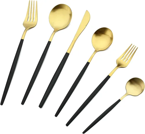 Miniatura 9 de Juego de cubiertos de acero inoxidable de 36 piezas con acabado satinado y mango plano, juego de utensilios de cocina para 6, incluye cuchara