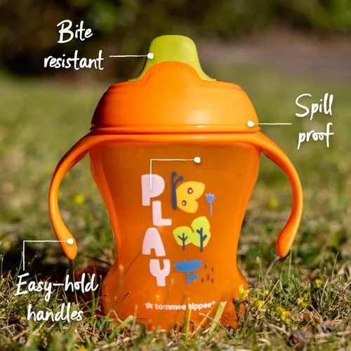 Miniatura 2 de Tommee Tippee Vasos de entrenamiento de 8 onzas con asas para bebés y niños pequeños, a prueba de derrames, sin BPA, azul, naranja y verde, paquete