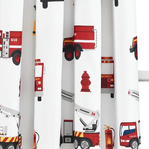 Miniatura 7 de Lush Decor Panel de cortina para ventana de camión de bomberos, par, 52 pulgadas de ancho x 84 pulgadas de largo, rojo y gris - Cortinas
