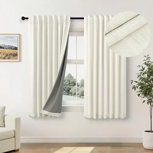Miniatura 14 de Pitalk Cortinas cortas 100% opacas de lino para cafetería, 40 pulgadas de largo, 2 paneles, cortinas de puerta francesa para ventana, cortina