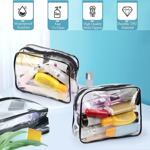 Miniatura 4 de Weewooday 12 piezas bolsas transparentes para maquillaje, bolsas de almacenamiento de cosméticos, estuches de PVC con cremallera, bolsas de viaje