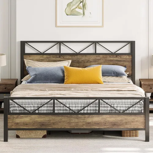 Miniatura 15 de LIKIMIO - Base de cama Queen, cabecero industrial alto de 51.2", con soporte metálico resistente, estructura de cama sólida y estable, libre