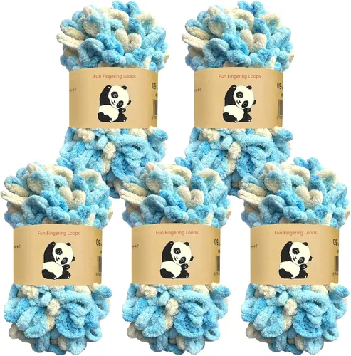 Miniatura 11 de Shenlin - Paquete de 5 hilos de felpilla gruesa para tejer a mano, lavable a máquina, de poliéster, esponjoso, grueso, voluminoso, para bufandas