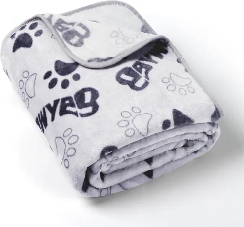Miniatura 9 de Manta Suave para Perros para Perros Grandes - Manta Mullida para Mascotas para Gatos y Cachorros, Manta Reversible con Diseño de Huellas de Pata gris
