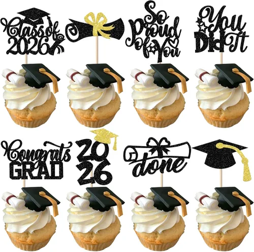 Rsstarxi Paquete de 40 decoraciones para cupcakes Class of 2025 Congrats Grad 2025 Grad Cap Diploma Cupcake Picks Decoraciones para So Proud of You