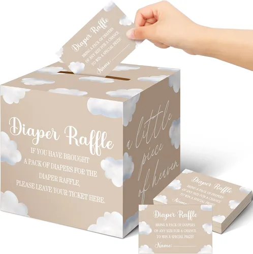 Miniatura 41 de Teling 51 boletos para rifas de pañales con caja de tarjetas, decoración de baby shower, caja de soporte para baby shower, para fiesta de rifas