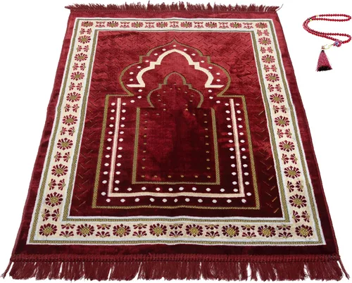 Miniatura 8 de TB - Alfombra de oración islámica gruesa y suave, alfombra musulmana única árabe, turca, africana, diseño bordado, cuentas de oración diaria