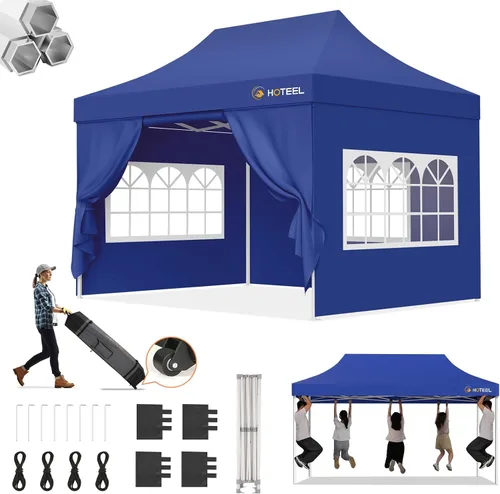 Miniatura 34 de Hoteel 10x15 Pop Up Canopy Tent Heavy Duty with 4 Sidewalls, Waterproof Party Tent, Easy Set-up Commercial Instant Tents with Roller Bag & Sandbags