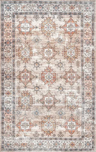 Miniatura 5 de nuLOOM SpinClean Finley - Alfombra de área azul marino/óxido, 3 x 5 pies, persa, suave y acogedora, con alto tráfico, resistente a las manchas