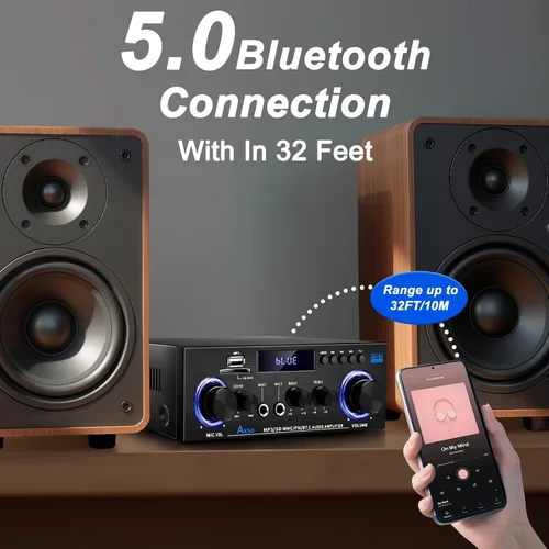 Miniatura 7 de AK50 Amplificador estéreo de audio para el hogar, receptores estéreo de 400 W, sistema de amplificador de potencia Bluetooth 5.0 de 2 canales, radio