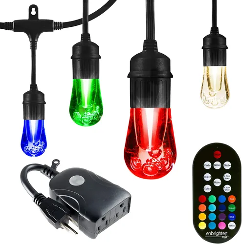 Enbrighten Seasons - Tira de luces LED vintage para café, 24 pies, 12 bombillas acrílicas, cambio de color, interior/exterior + enchufe WiFi