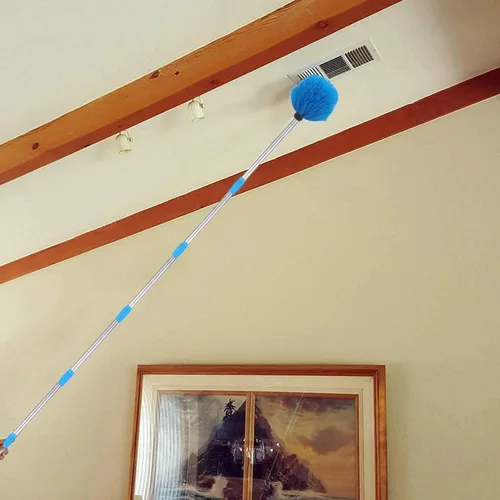 Miniatura 6 de Plumero de telaraña con poste, poste de acero inoxidable de 6 pies Cepillo de telaraña con cerdas de rigidez media para paredes, vigas, estantes