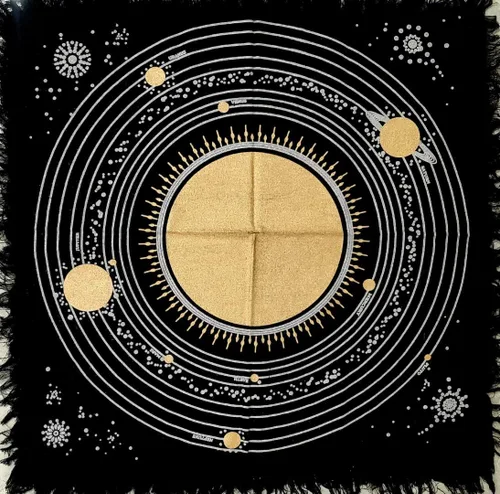 CRAFT KALA Tela de altar planetas espirituales, estrellas rituales y galaxia, hermoso sistema solar, sistema solar, oro y plata, 24 x 24 pulgadas