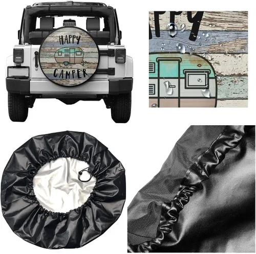 Miniatura 2 de Happy Camper - Cubierta impermeable para neumáticos de repuesto para Jeep, remolque, RV, SUV, camión, cámper, accesorios de remolque de viaje, 14