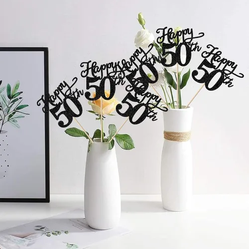 Miniatura 3 de Rsstarxi Paquete de 12 palitos de centro de mesa de cumpleaños número 50 para decoración de mesa de cumpleaños 50 para hombre, decoración de mesa
