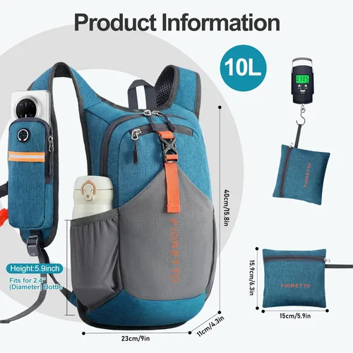 Miniatura 5 de FIORETTO Mochila de 10L para senderismo para mujeres y hombres, mini mochila plegable, ligera, mochila pequeña de día para camping, viaje, al aire