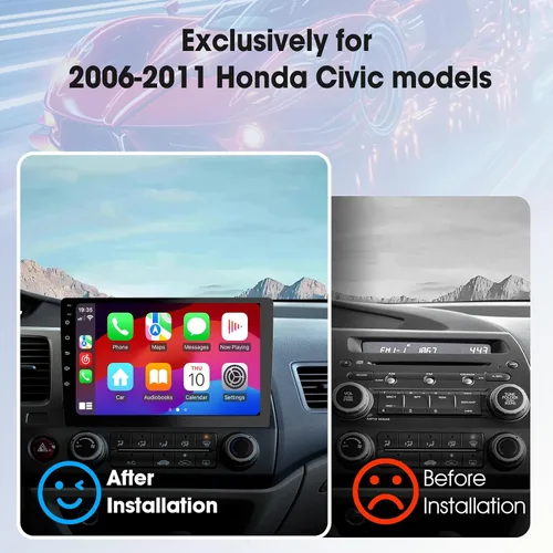 Miniatura 4 de Haudio Estéreo de coche Android para Honda Civic 2006-2011, pantalla táctil doble DIN de 10.1 pulgadas, CarPlay inalámbrico y Android Auto, GPS, FM