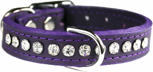 Miniatura 78 de Collar de perro de cuero y cristales de OmniPet Signature, cuero de grano de violeta africana de avestruz, se ajusta a un tamaño de cuello de 6"-8