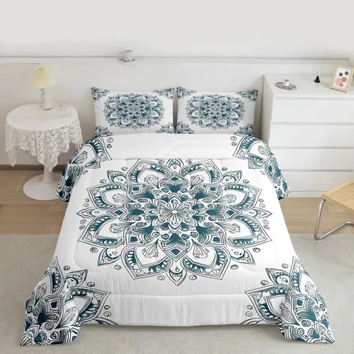 Miniatura 3 de Erosebridal Chic - Juego de edredón de flores tamaño Queen, juego de ropa de cama estética con mandala, juego de edredón gris turquesa, juego