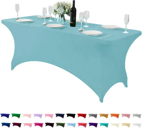 Miniatura 71 de Mantel de elastano para mesas de 4, 6 u 8 pies, mantel elástico universal ajustable para fiestas, banquetes, bodas y eventos - Verde manzana