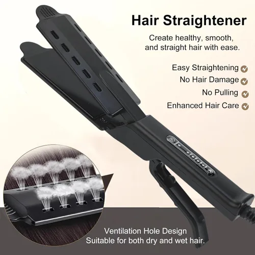 Miniatura 4 de ZJchao Plancha plana extra ancha para alisar y rizar el cabello, herramienta de peinado de calentamiento rápido con 4 ajustes de temperatura