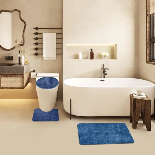 Miniatura 7 de MIFXIN Juego de 3 alfombras de baño peludas antideslizantes rectangulares de 20 x 31 pulgadas, alfombra de piso en forma de U de 20 x 20 pulgadas