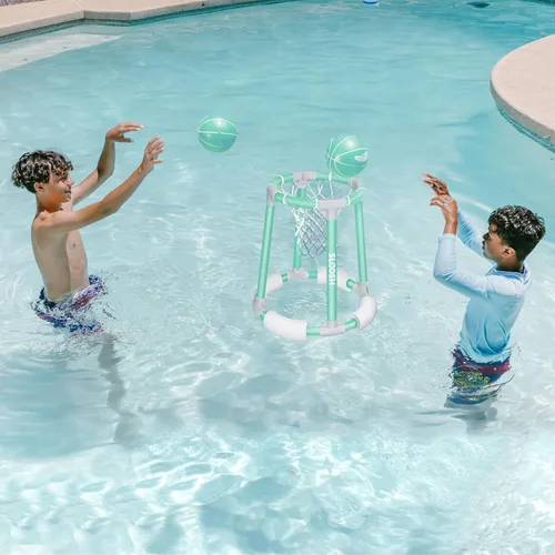 Miniatura 5 de Sloosh Juguetes de aro de baloncesto para piscina, juego flotante de baloncesto para piscina, flotadores de natación con bomba de bolas, juguete
