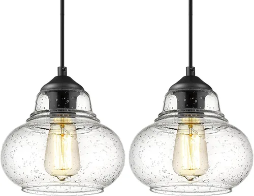 Miniatura 11 de ELYONA Paquete de 2 Luces Colgantes de Vidrio Burbuja, Lámpara Colgante Vintage de 8 Pulgadas de Vidrio Granulado, Luminarias Colgantes Industriales