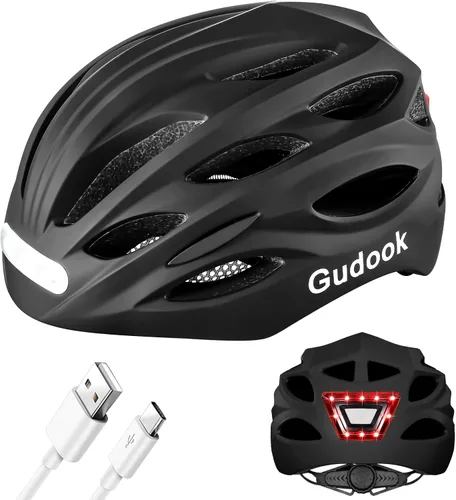 Casco de bicicleta con luz LED: Cascos de bicicleta para hombres y mujeres y adultos con luces delanteras y traseras Casco de ciclismo ajustable