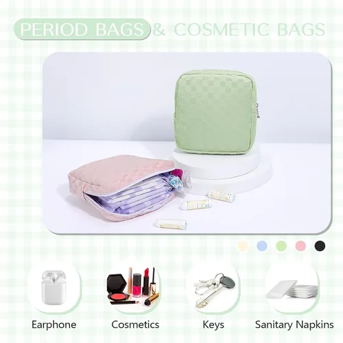 Miniatura 4 de Likesing Mini bolsa de maquillaje de 5.3 pulgadas para bolso, pequeña bolsa de maquillaje a cuadros para cosméticos de viaje para mujeres y niñas