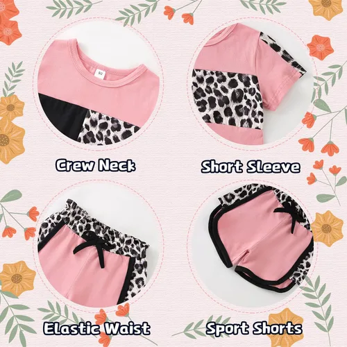 Miniatura 46 de Ropa de verano para niña, camiseta de manga corta para bebé, pantalones cortos, estampado de leopardo, camuflaje, de 18 meses a 6 años