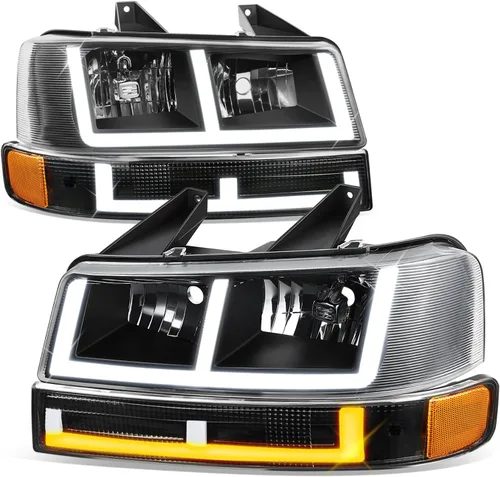 Ensamble de faros Auto Dynasty y luces de parachoques compatibles con Chevy Express GMC Savana 1500-4500 de 2003-2024, con luces DRL E-LED de