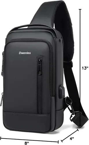 Miniatura 9 de Pequeñas bolsas antirrobo para hombre, mochila con correa USB, impermeable, ligera, con una correa, Negro -, Mochilas Daypack