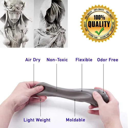 Miniatura 4 de CALPALMY Espuma de arcilla moldeable (Gris) - 300g Arcilla Air Dry de alta densidad perfecta para diseños intrincados, escultura, cosplay