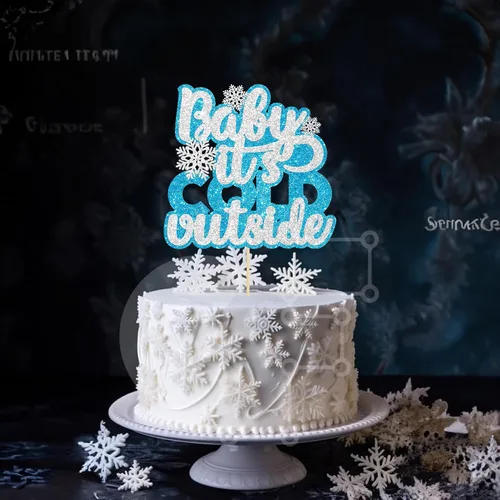 Miniatura 6 de 1 unidad de decoración de pastel de copo de nieve de "Bebé, hace frío afuera" con purpurina, decoración de pastel de baby shower de invierno